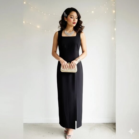 Vintage Dresses & Skirts - 🖤 Vintage Liz Claiborne Black Dress – Classic Square Neck Midi (6)